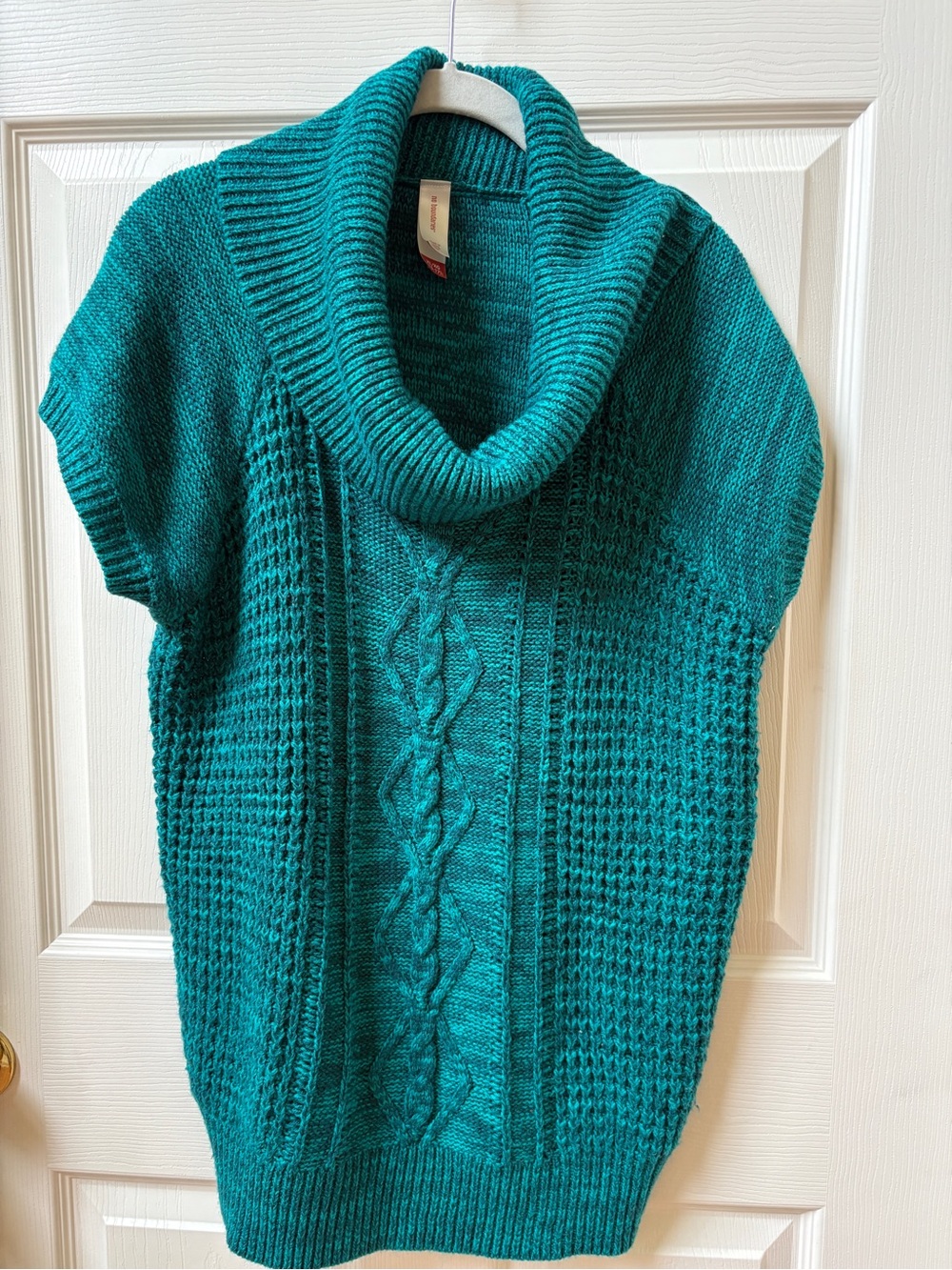 No Boundaries Teal Cowl Neck Cable Sweater Tunic